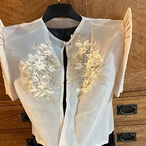 Elegant Cream Floral Embroidered Women's Top